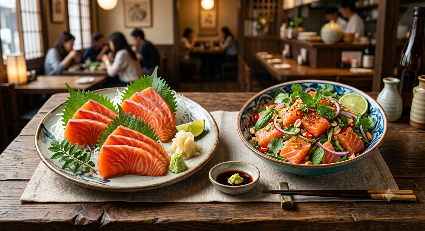 Cá hồi sashimi và gỏi cá hồi